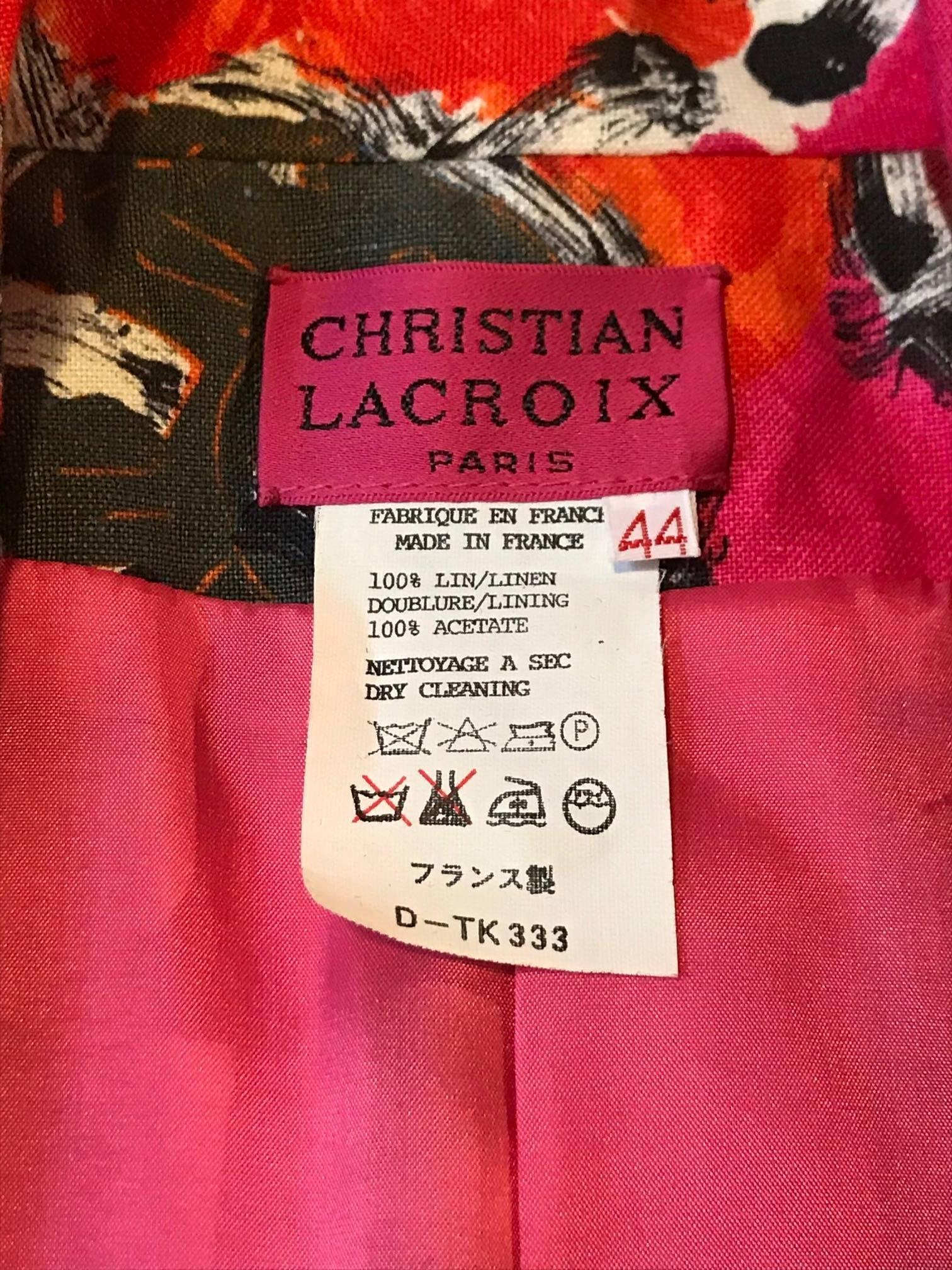 Christian Lacroix Abstract Print Pink and Red Linen Jacket, 1990s  1