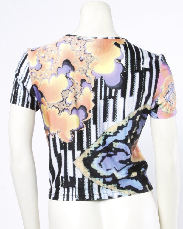 Christian Lacroix 1990s Colorful Abstract Pixel Print Jersey Knit T-Shirt Top 1