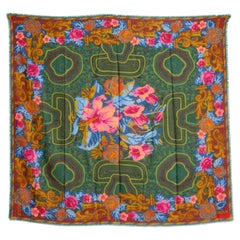 Christian Lacroix 1990s Floral Wool-Silk Scarf Shawl 46” Square Made in Italy