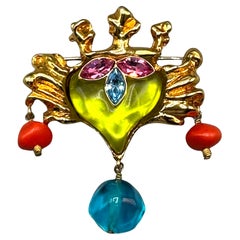 Christian Lacroix 1990s Gold, Color Resin 
Crystal Brooch by Robert Goossens