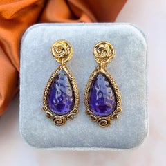 Christian Lacroix Pendientes vintage de oro plateado y resina azul de los años 90