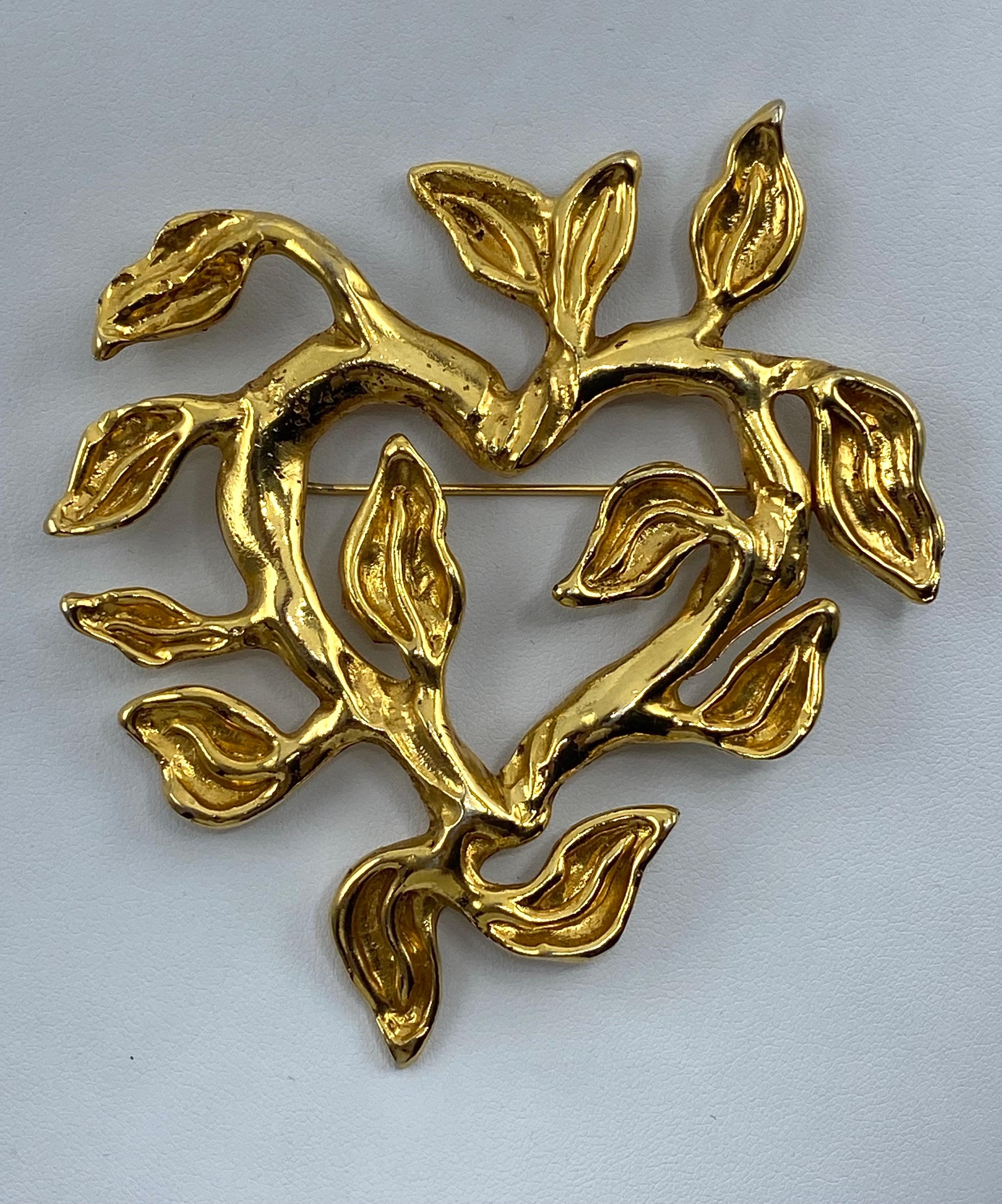 Christian Lacroix 1990s Iconic Heart of Vines & Leaves Gold Pin 1