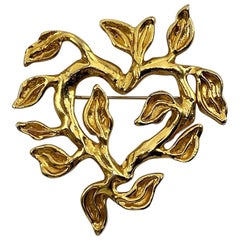 Vintage Christian Lacroix 1990s Iconic Heart of Vines & Leaves Gold Pin