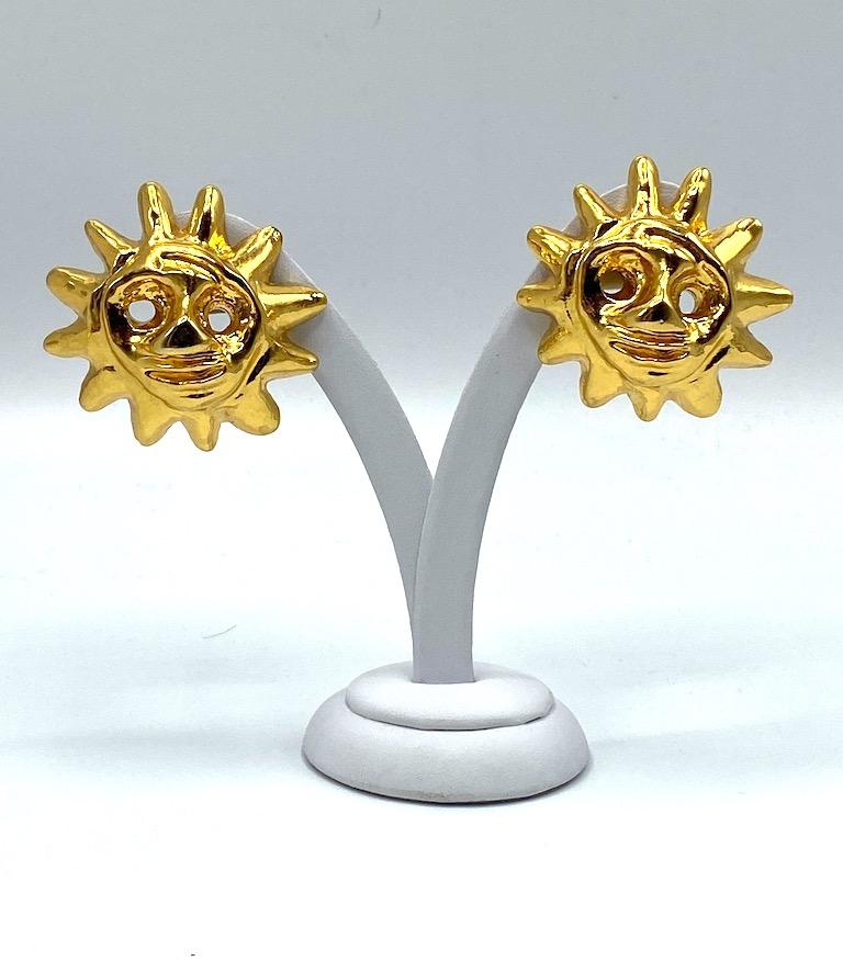 Christian Lacroix 1990s Iconic Sun Face Large Earrings In Excellent Condition In New York, NY