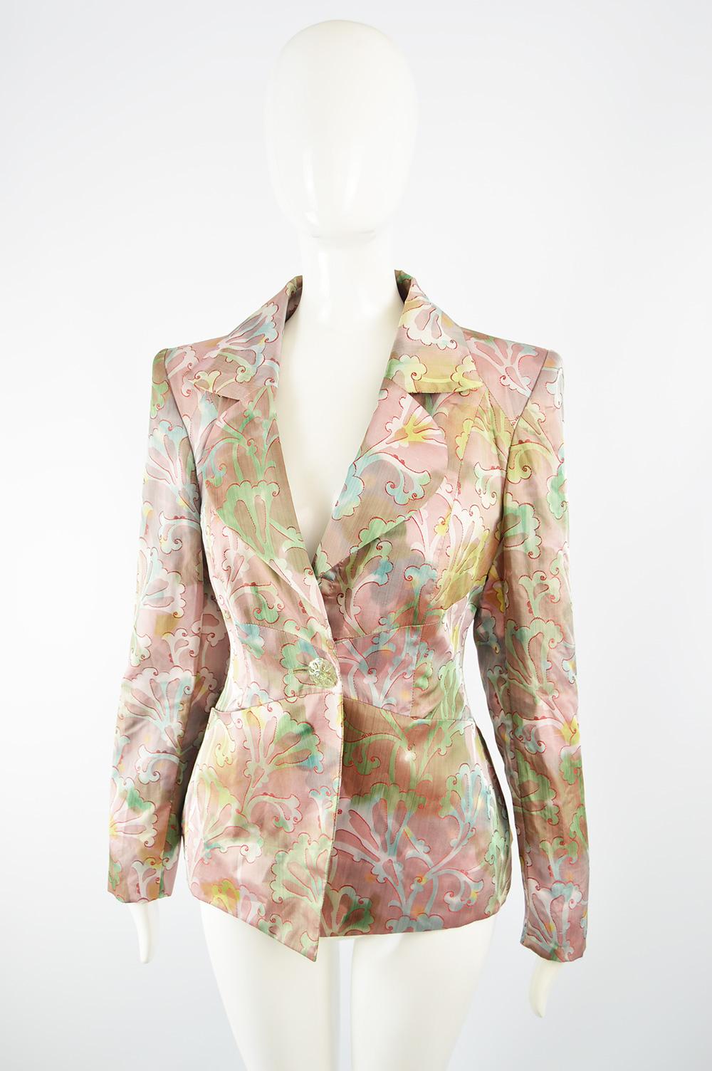 Brown Christian Lacroix 1990s Multicolored Taffeta Tailored Evening Party Jacket For Sale