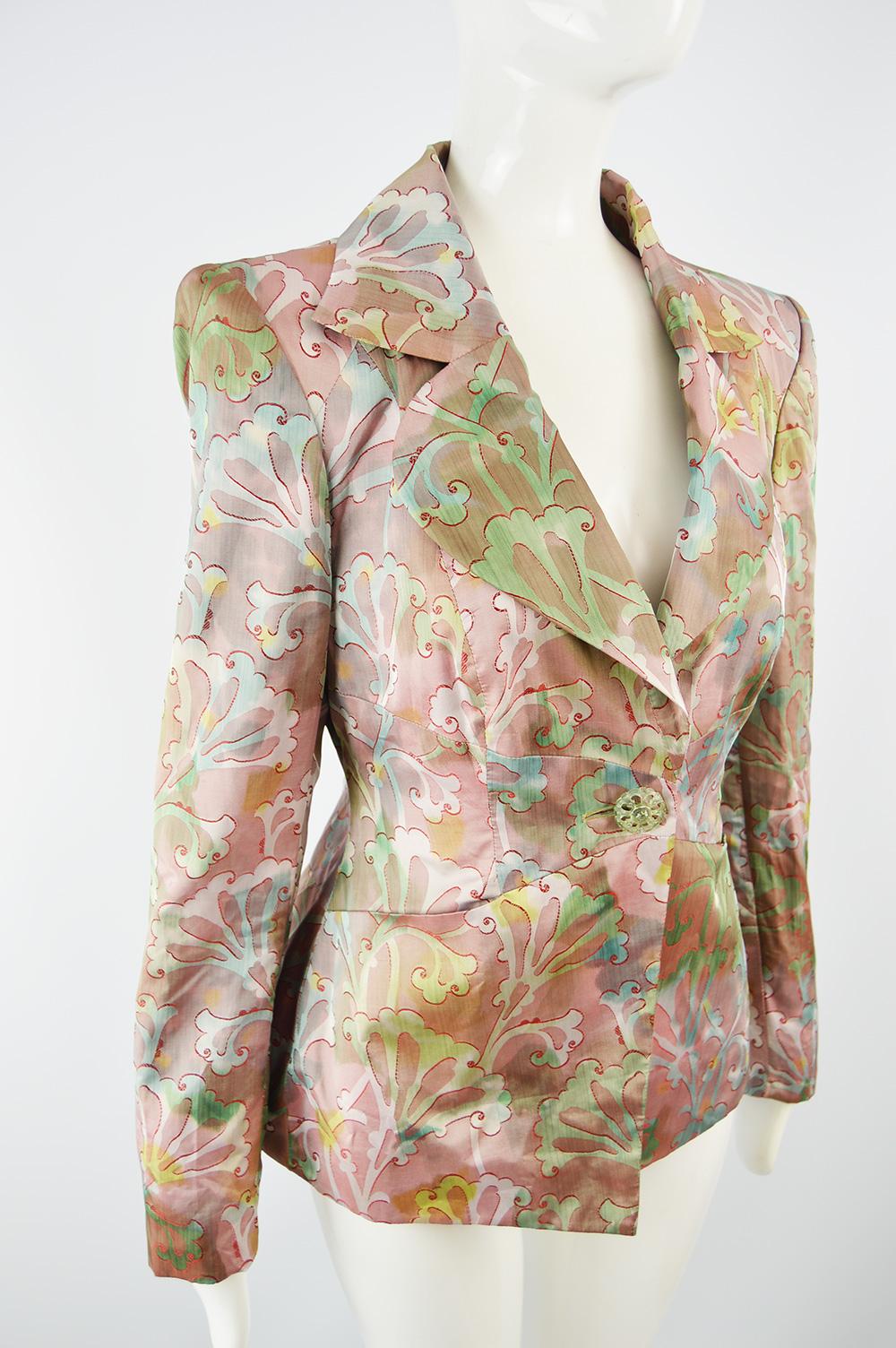 Christian Lacroix 1990s Multicolored Taffeta Tailored Evening Party Jacket In Excellent Condition For Sale In Doncaster, South Yorkshire
