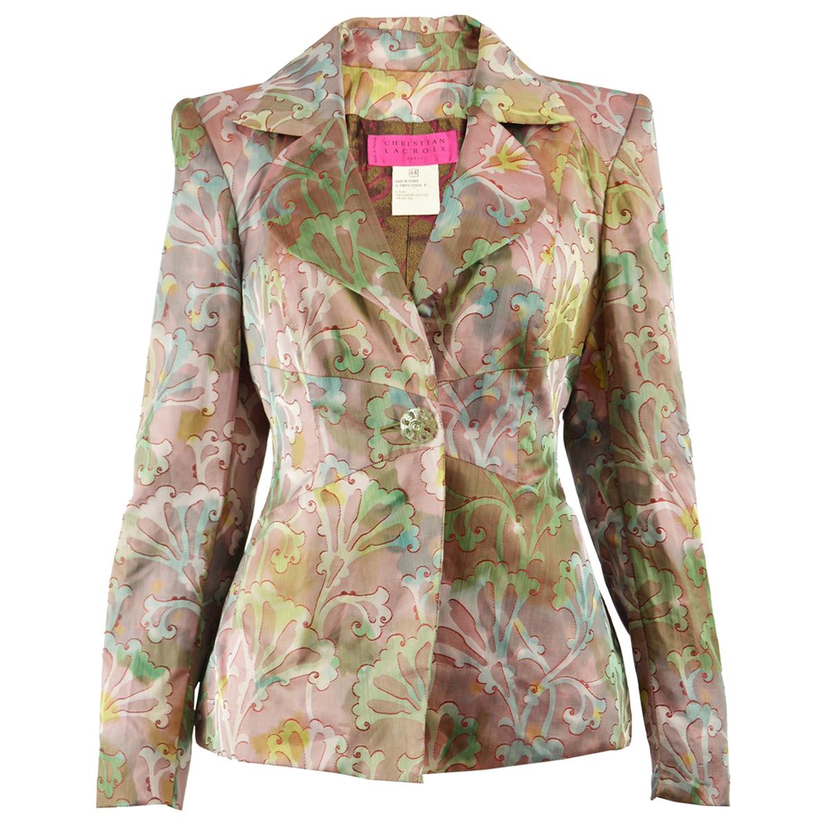 Christian Lacroix 1990s Multicolored Taffeta Tailored Evening Party Jacket For Sale