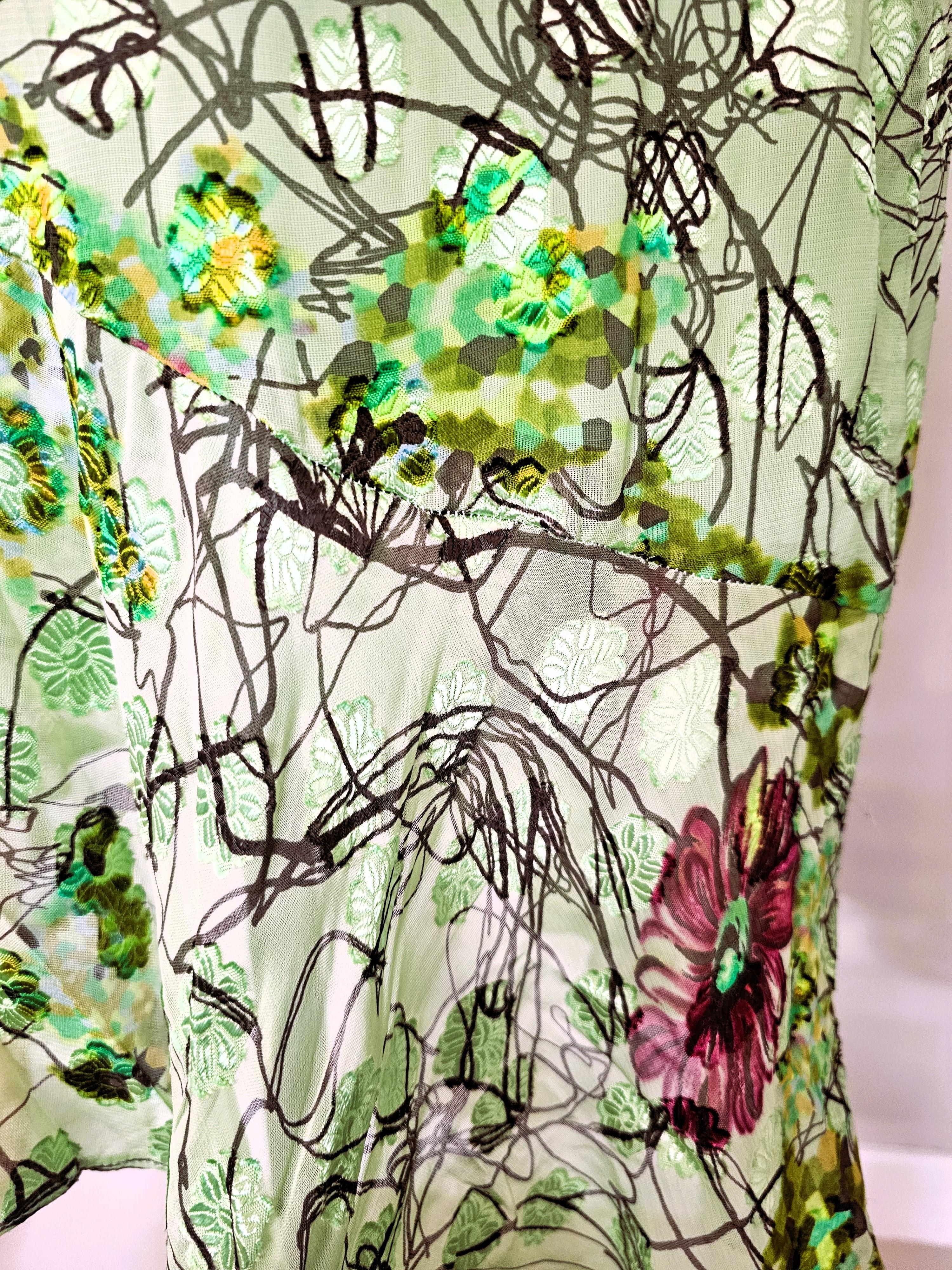 Rara Falda Christian Lacroix de los 90 Verde con Exquisito Estampado en venta 5