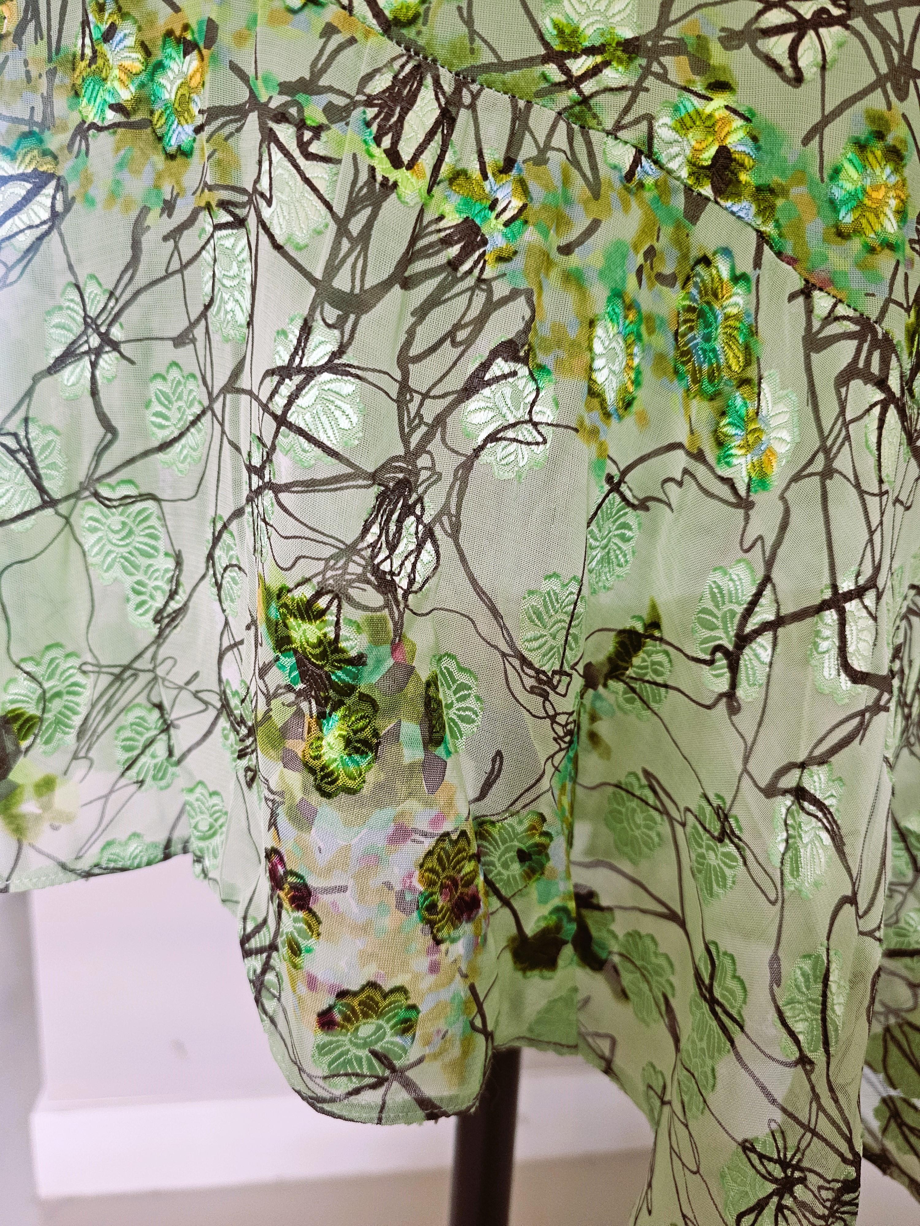 Rara Falda Christian Lacroix de los 90 Verde con Exquisito Estampado en venta 6