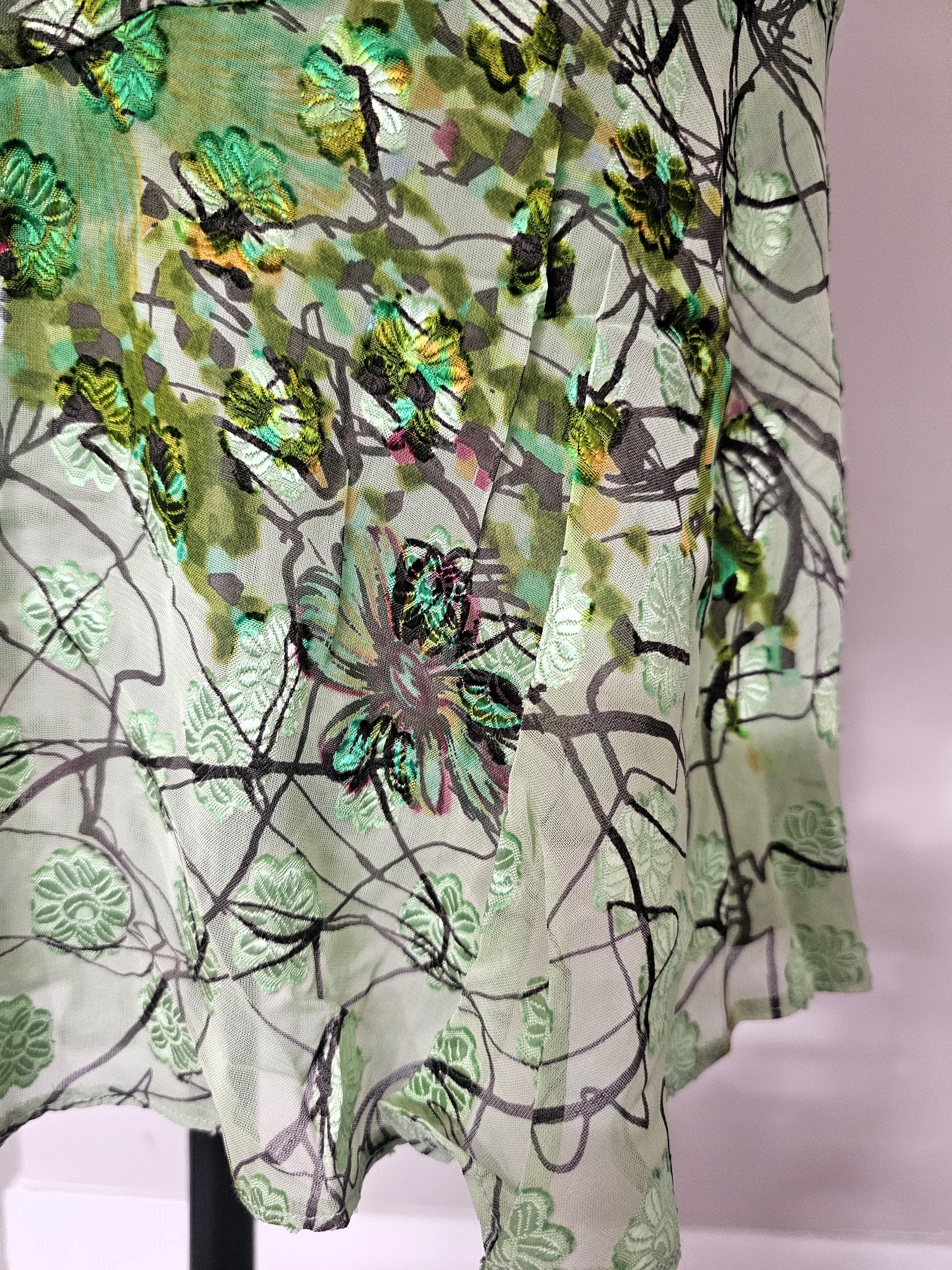 Rara Falda Christian Lacroix de los 90 Verde con Exquisito Estampado en venta 2