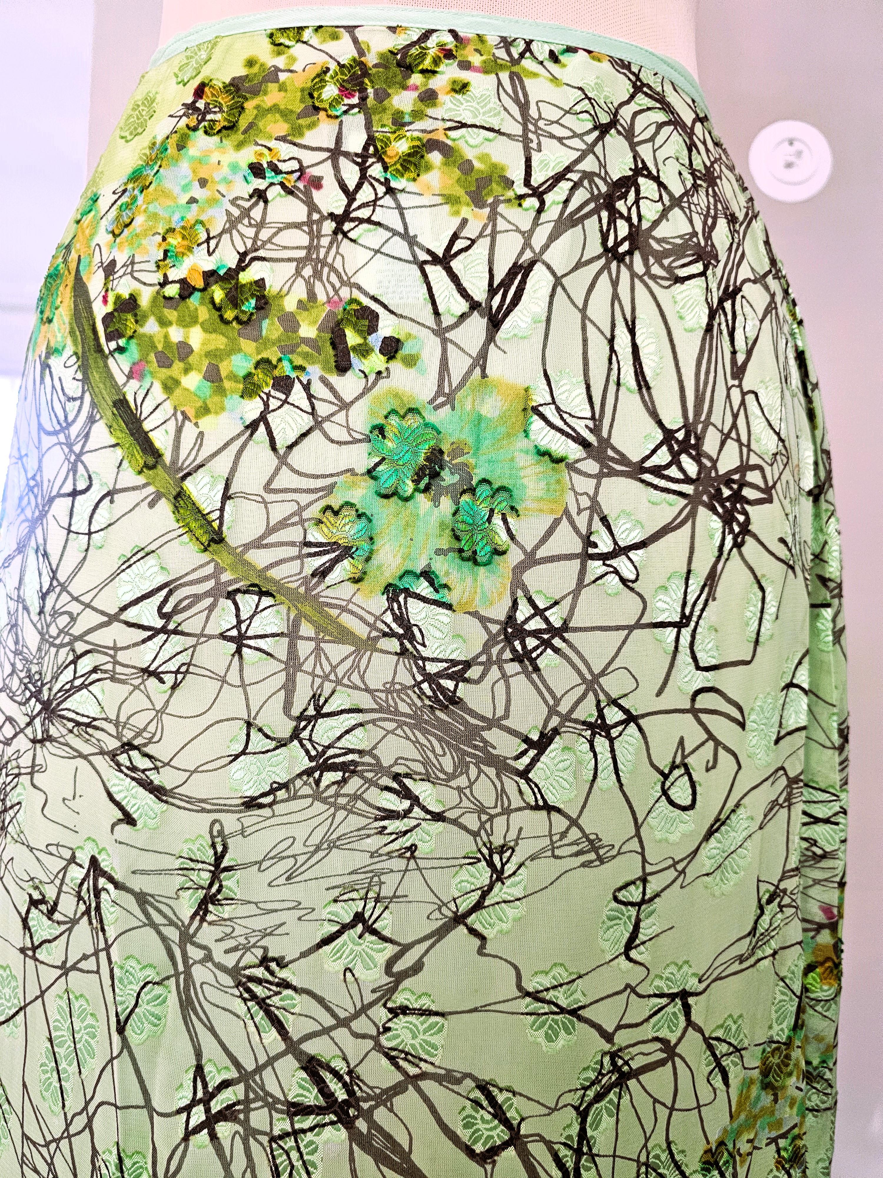 Rara Falda Christian Lacroix de los 90 Verde con Exquisito Estampado en venta 4