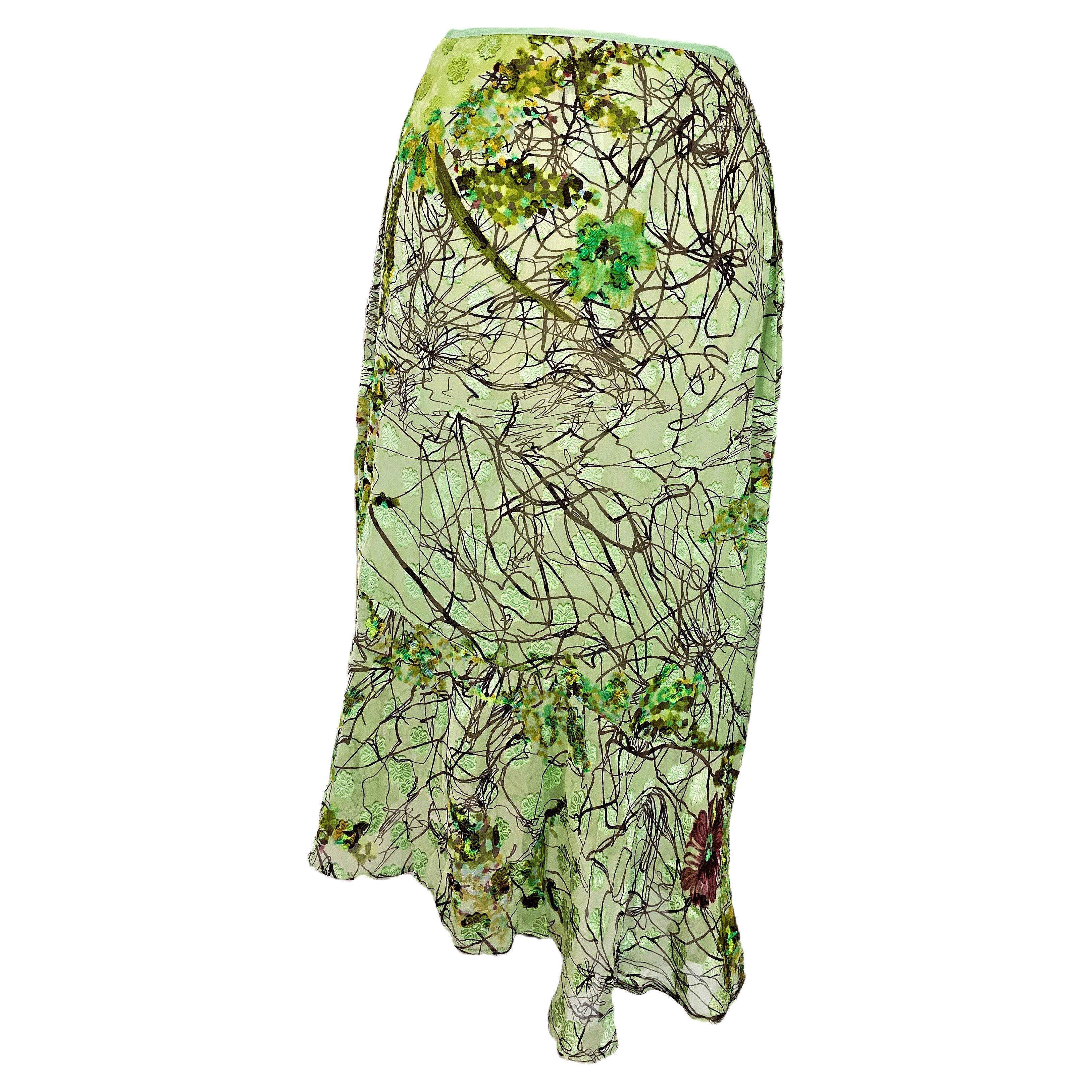 Rara Falda Christian Lacroix de los 90 Verde con Exquisito Estampado en venta