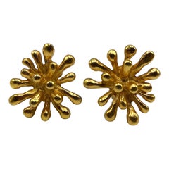 Retro Christian Lacroix 1990s Satin Gold Sputnik Earrings.