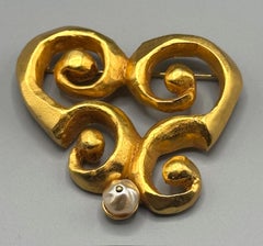 Christian Lacroix 1990s Satin Gold with Pearl Abstract Brooch