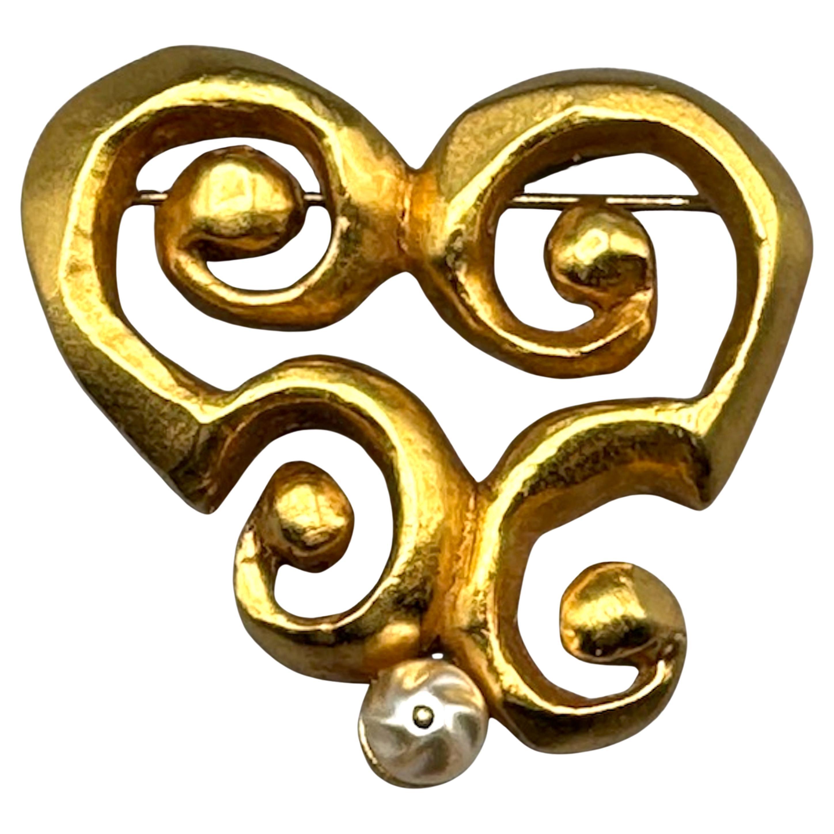 Christian Lacroix 1990s Satin Gold with Pearl Abstract Brooch