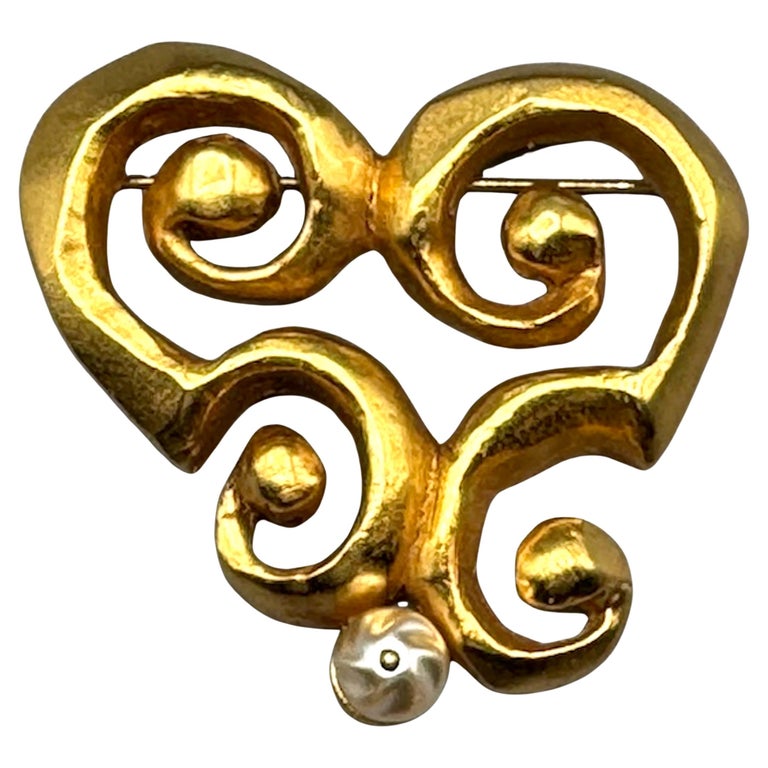 Christian Lacroix Broche abstracto de oro satinado con perlas de - Main Image