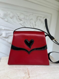 Christian Lacroix 1990s Vintage Leather Shoulder Bag with Signature Heart Appliq