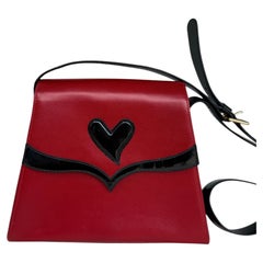 Christian Lacroix 1990s Vintage Leather Shoulder Bag with Signature Heart Appliq