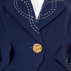 CHRISTIAN LACROIX 1991 Vintage geometric cord embroidery navy jacket FR44 XL