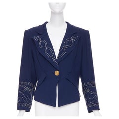 CHRISTIAN LACROIX 1991 Vintage geometric cord embroidery navy jacket FR44 XL