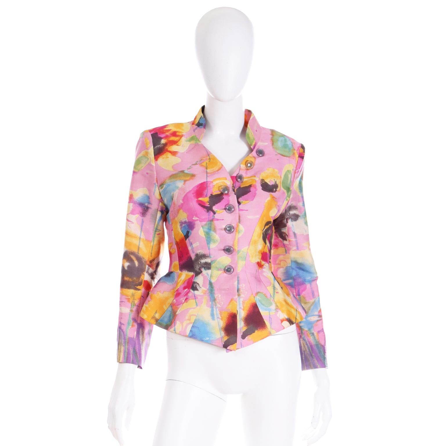 Christian Lacroix 1997 S/S Pink Abstract Print Blazer Jacket Runway Documented In Excellent Condition For Sale In Portland, OR