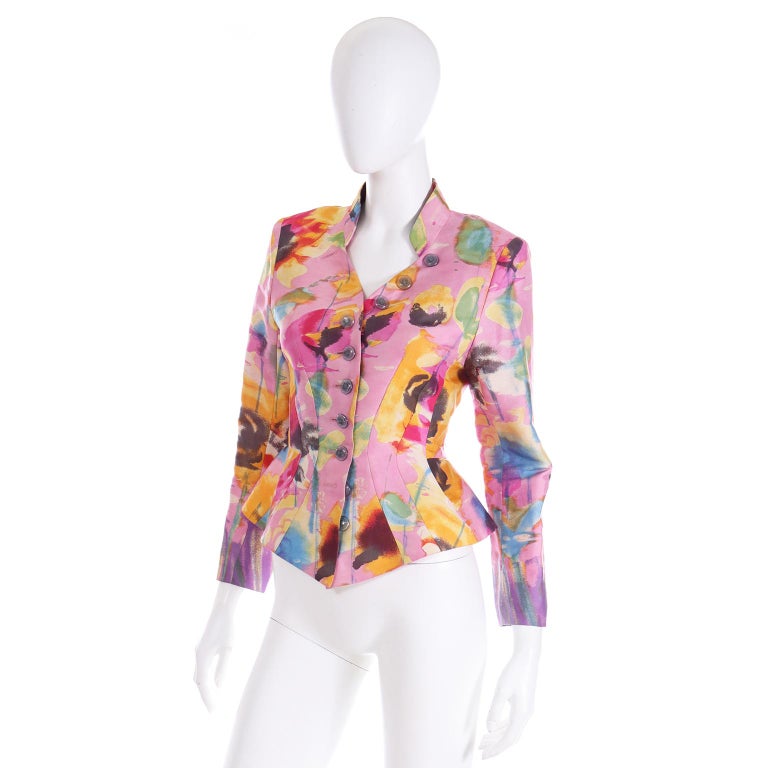 Women's Christian Lacroix 1997 S/S Pink Abstract Print Blazer Jacket Runway Documented For Sale