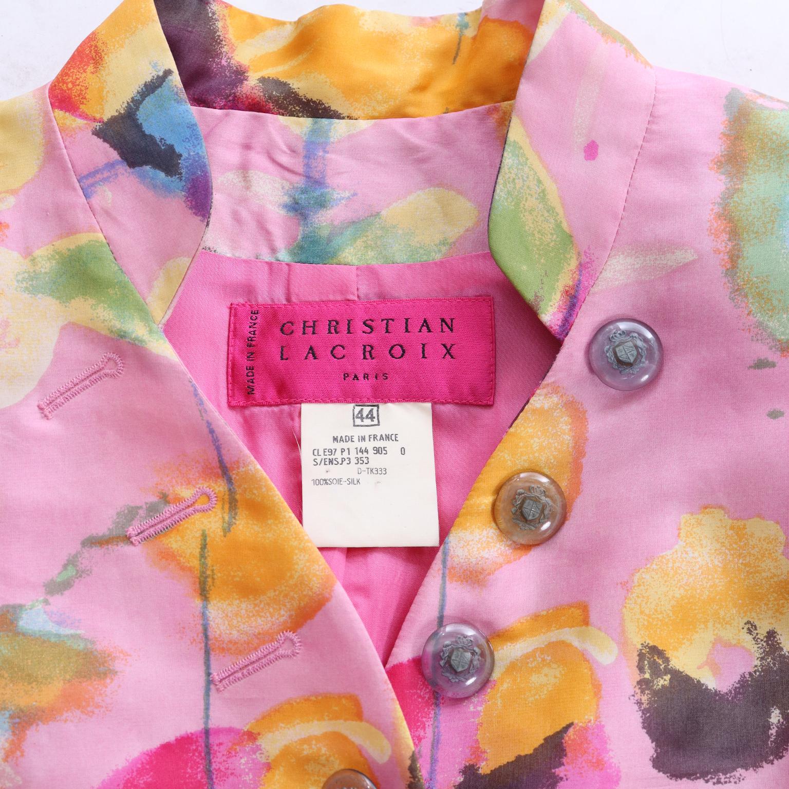 Christian Lacroix 1997 S/S Rosa Chaqueta Blazer Estampado Abstracto Pasarela Documentada 3