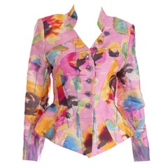 Christian Lacroix 1997 S/S Rosa Chaqueta Blazer Estampado Abstracto Pasarela Documentada