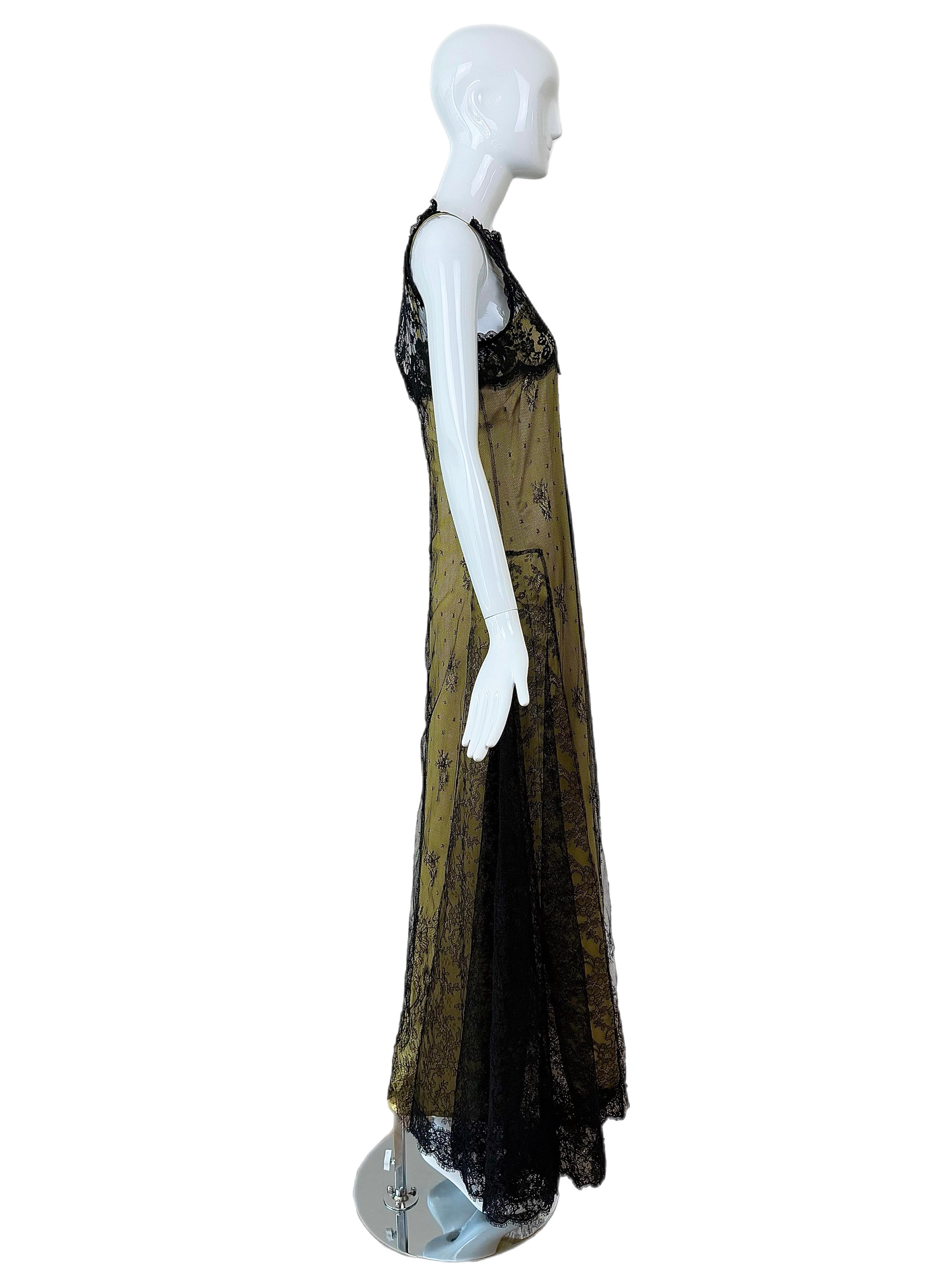 CHRISTIAN LACROIX 1997 Vintage Runway Silk Lace Overlay Gown Maxi Dress (Schwarz) im Angebot