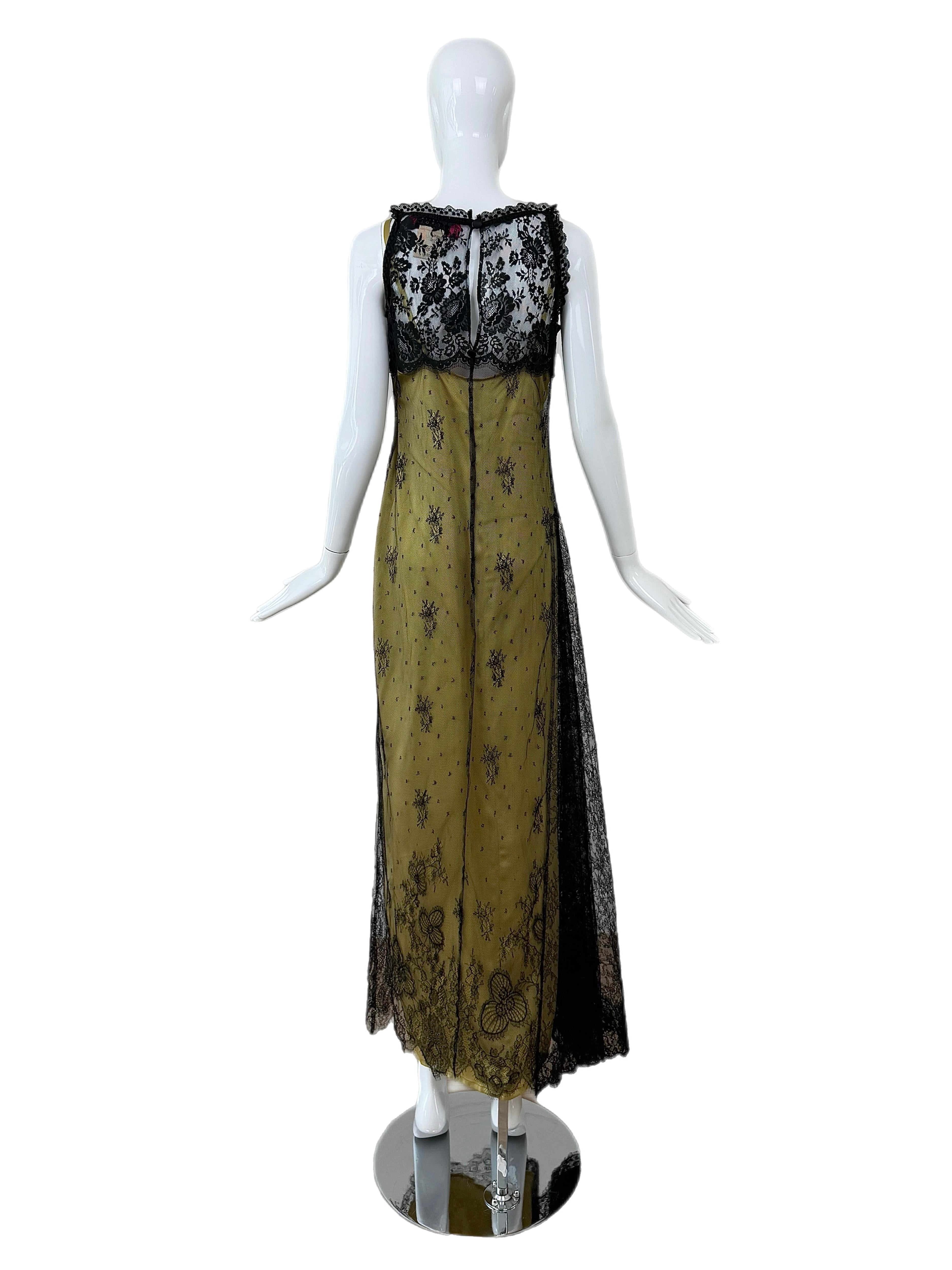 CHRISTIAN LACROIX 1997 Vintage Runway Silk Lace Overlay Gown Maxi Dress Damen im Angebot