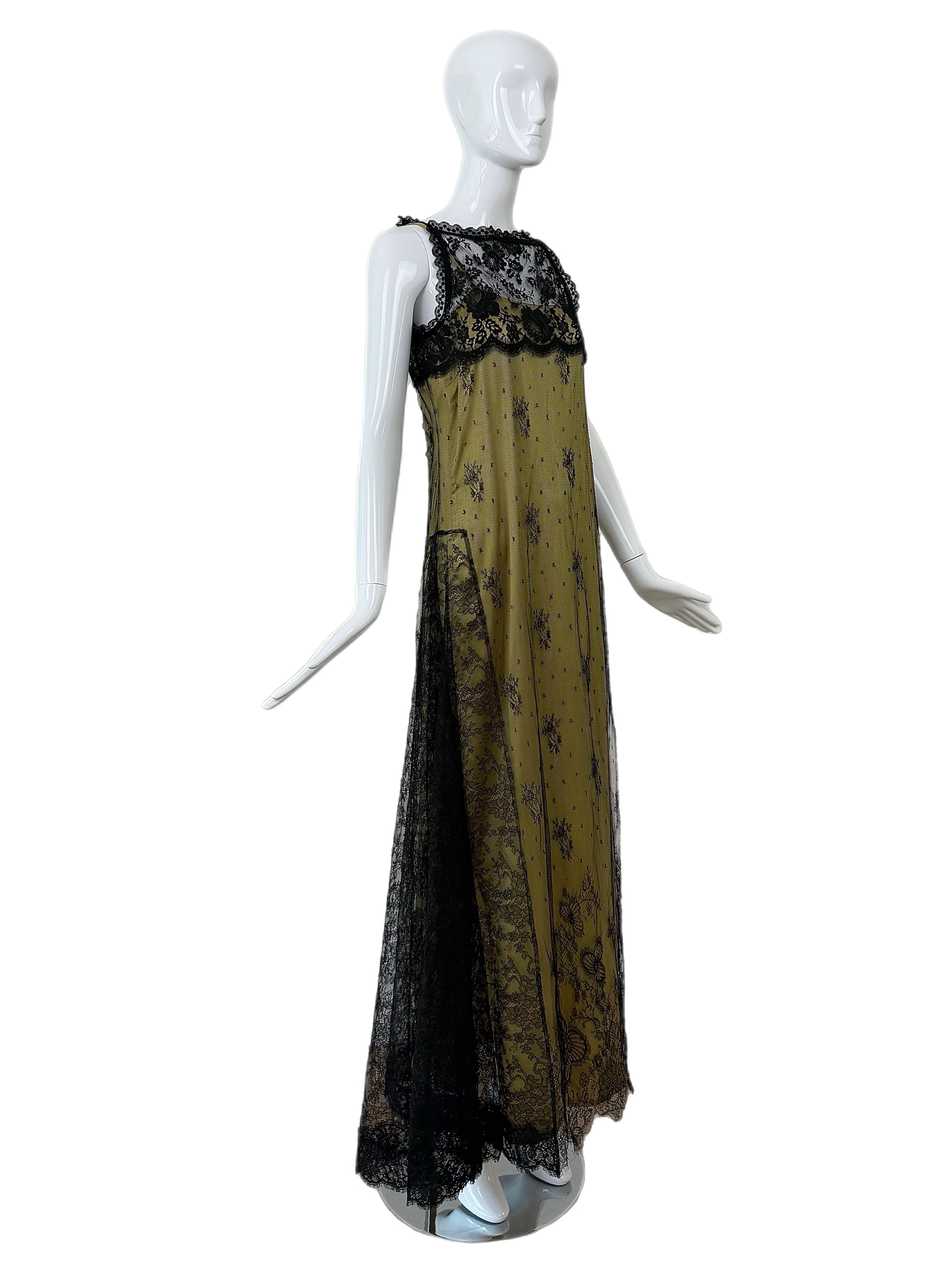 CHRISTIAN LACROIX 1997 Vintage Runway Silk Lace Overlay Gown Maxi Dress im Angebot 1