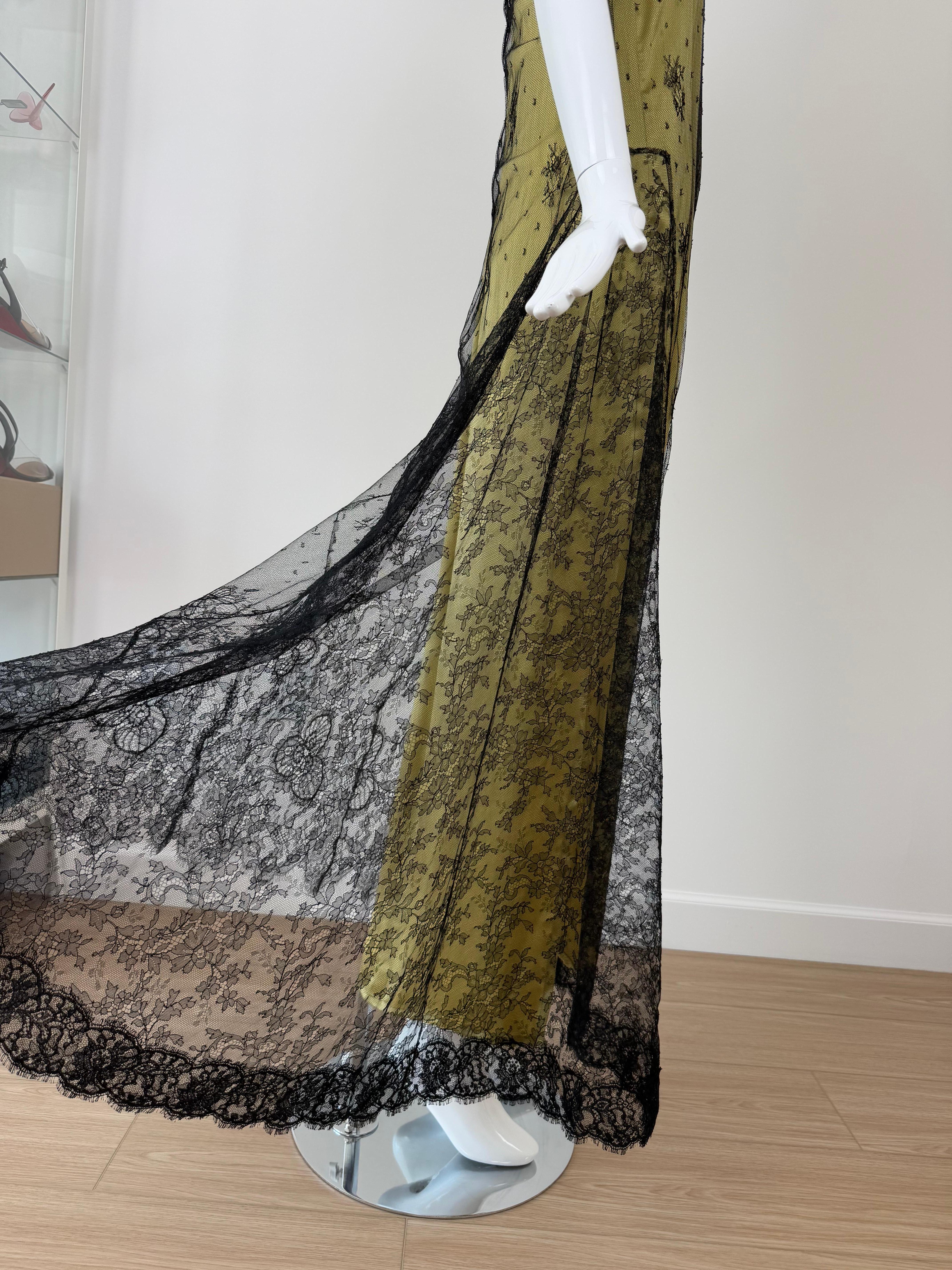 CHRISTIAN LACROIX 1997 Vintage Runway Silk Lace Overlay Gown Maxi Dress im Angebot 3