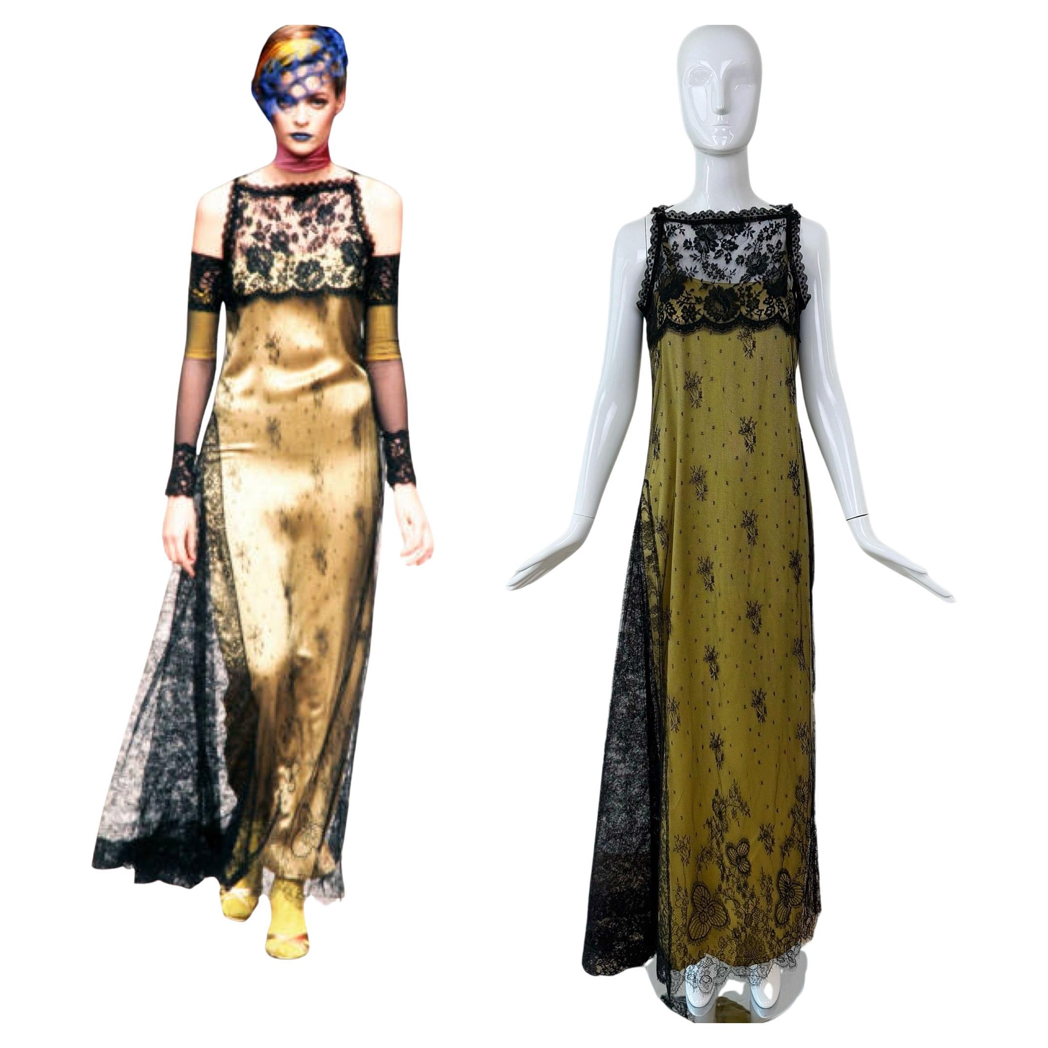 CHRISTIAN LACROIX 1997 Vintage Runway Silk Lace Overlay Gown Maxi Dress im Angebot
