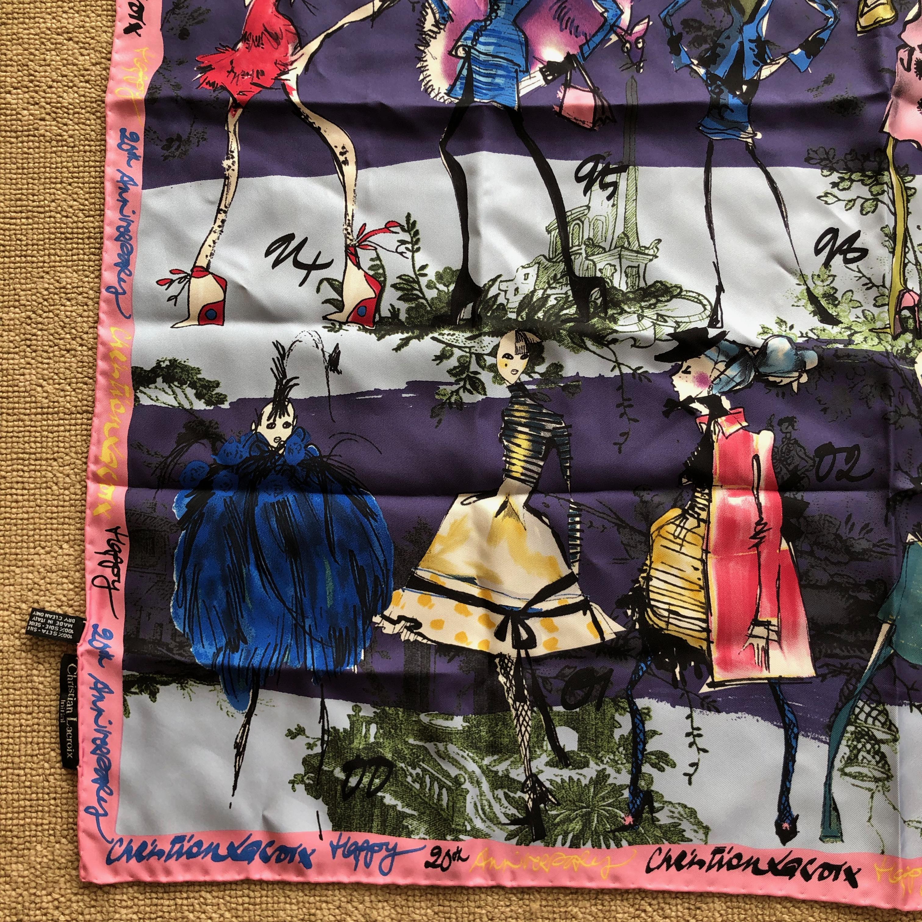 Christian Lacroix 20 Year Anniversary Commemerative Silk Scarf  In Excellent Condition For Sale In Cloverdale, CA