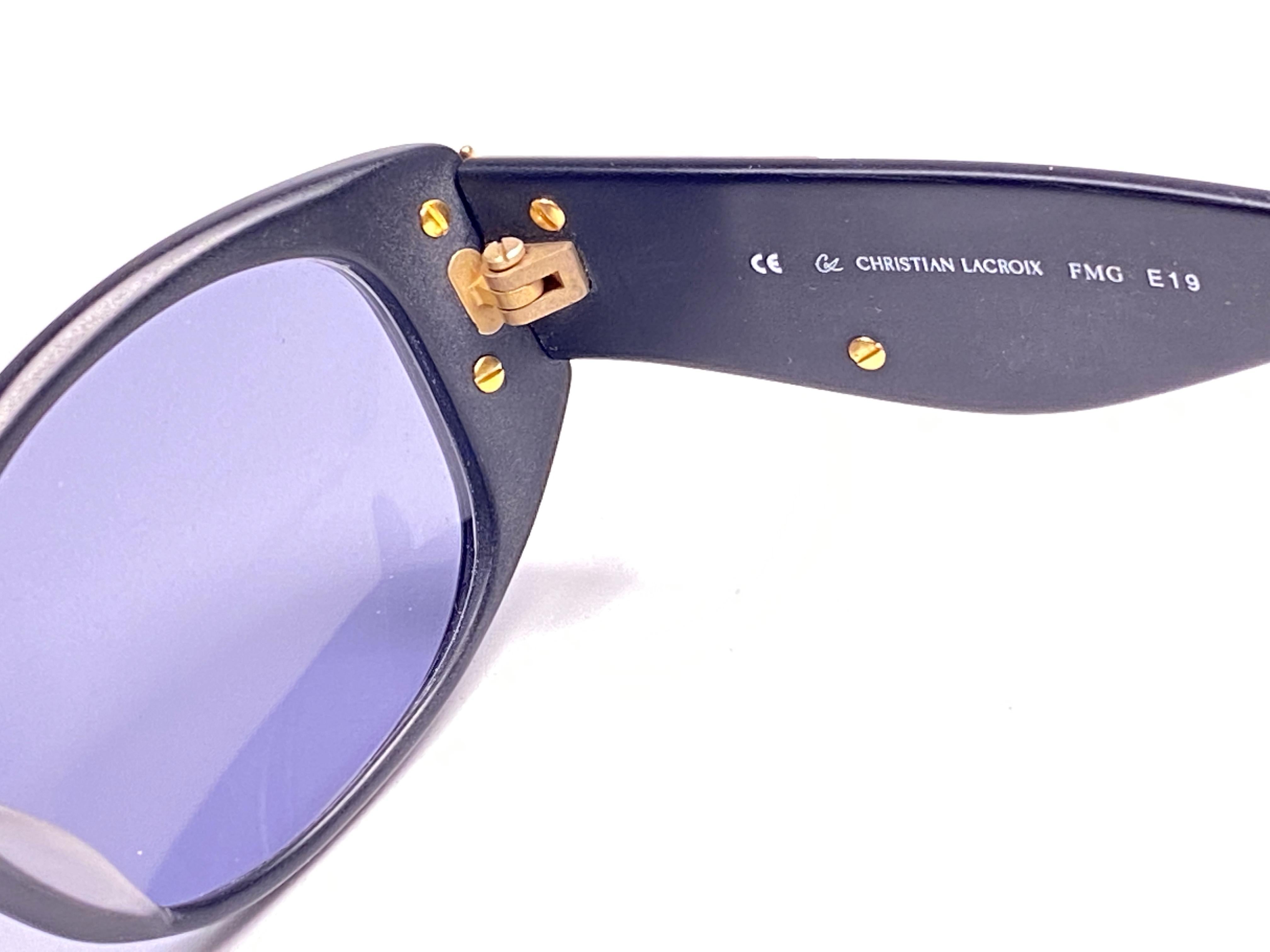 Gray Christian Lacroix 6705 France Vintage Black and Gold Baroque Sunglasses, 1980  For Sale