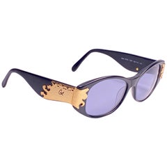 Christian Lacroix 6705 France Vintage Black and Gold Baroque Sunglasses, 1980
