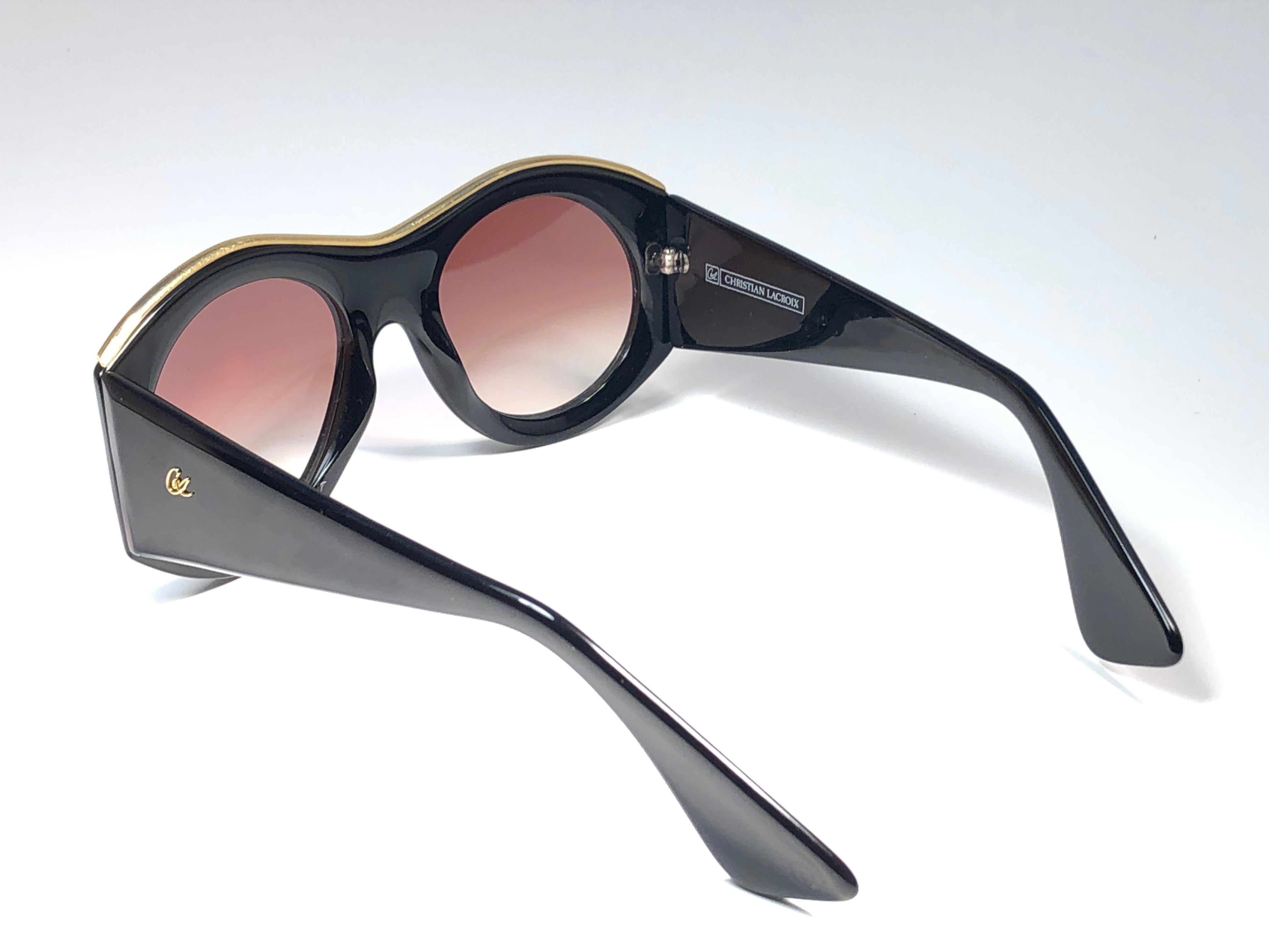 Gray Christian Lacroix 7316 France Vintage Black and Gold Baroque Sunglasses, 1980 
