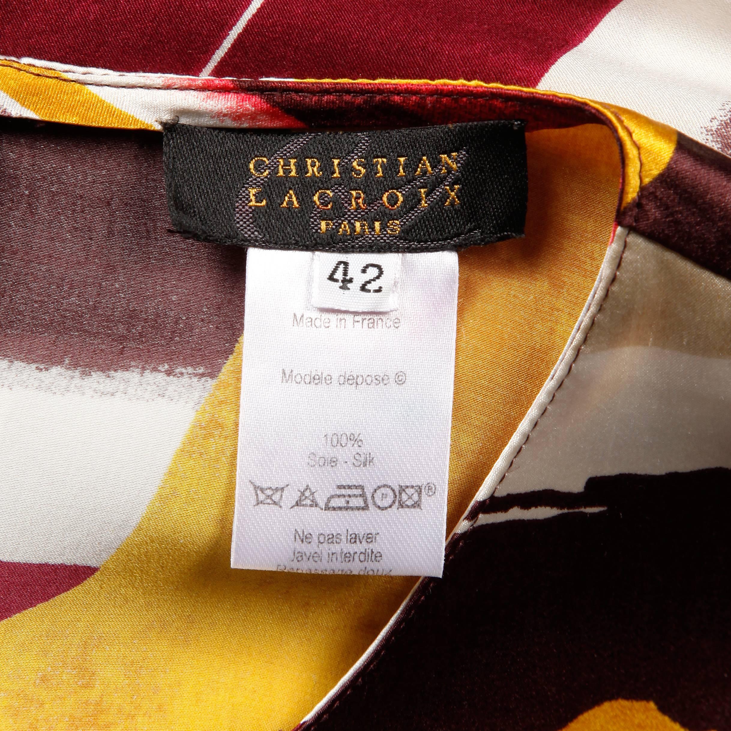 Christian Lacroix Abstract Printed Striped Silk Bell Sleeve Top/Shirt/Blouse 3