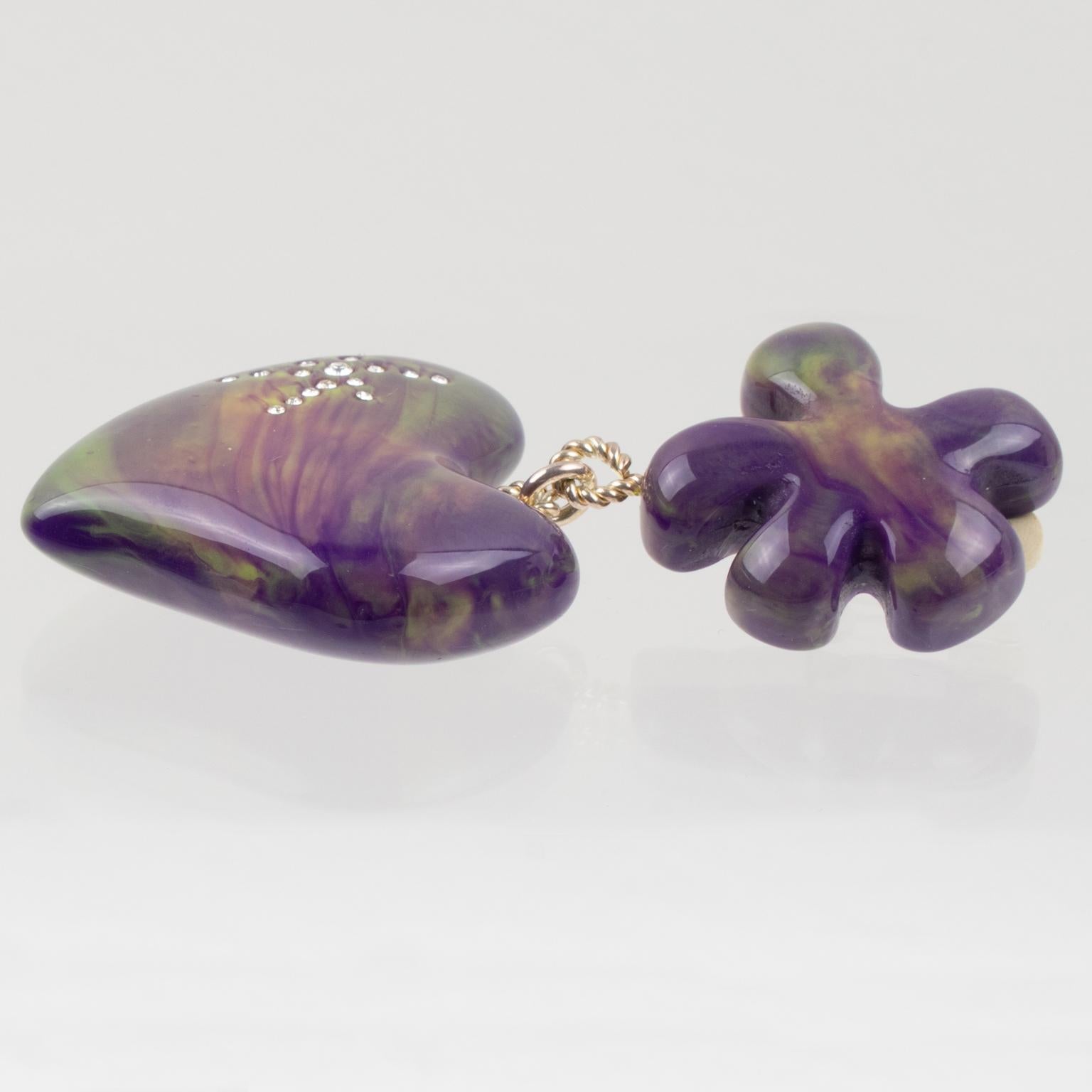 Christian Lacroix, boucles d'oreilles cœur en améthyste et bijoux jaunes en vente 2