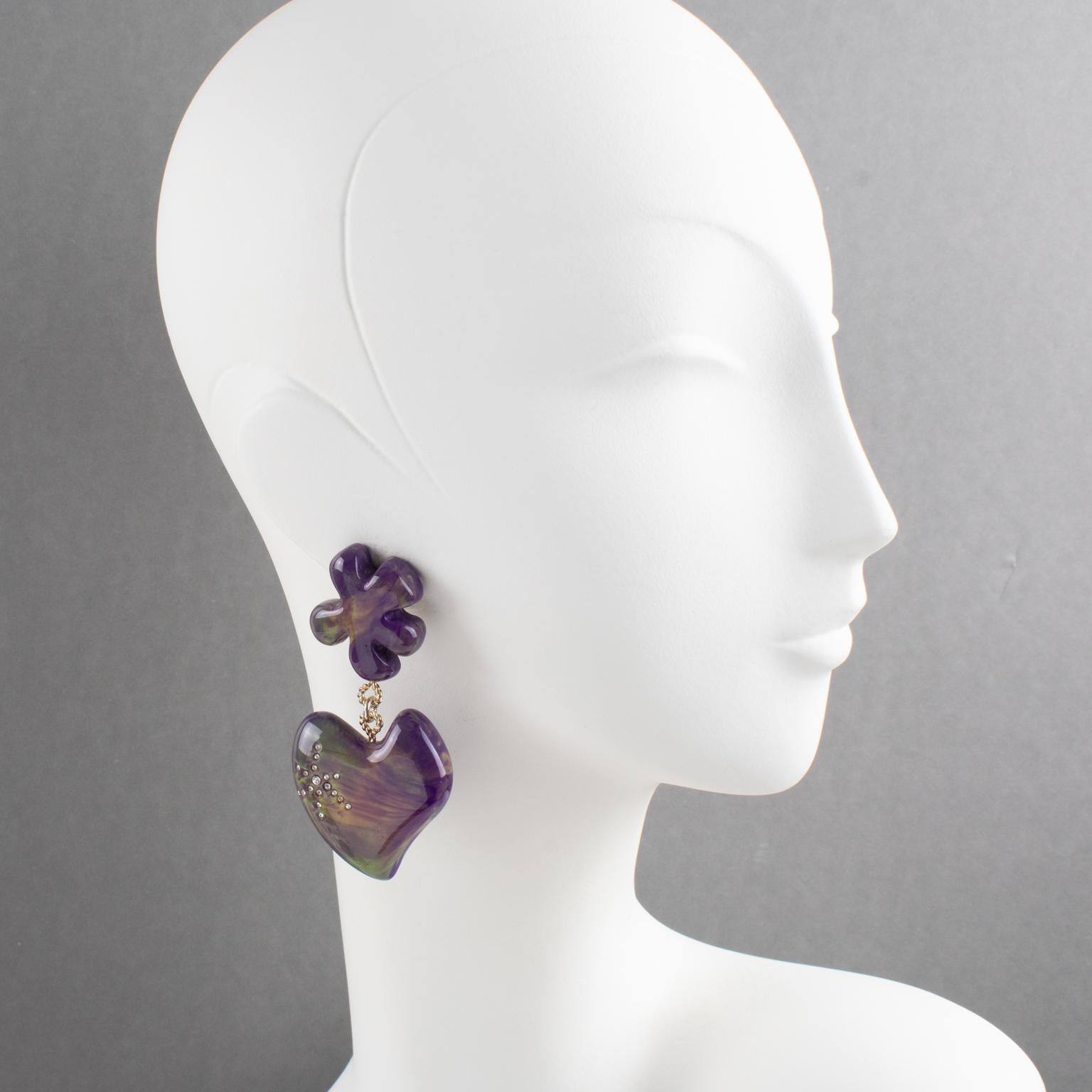 Christian Lacroix, boucles d'oreilles cœur en améthyste et bijoux jaunes en vente 3