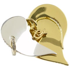 Christian Lacroix Avant-Garde Gilt and Silver Heart Pin Brooch Christian Lacroix Avant-Garde Gilt and Silver Heart Pin Brooch
