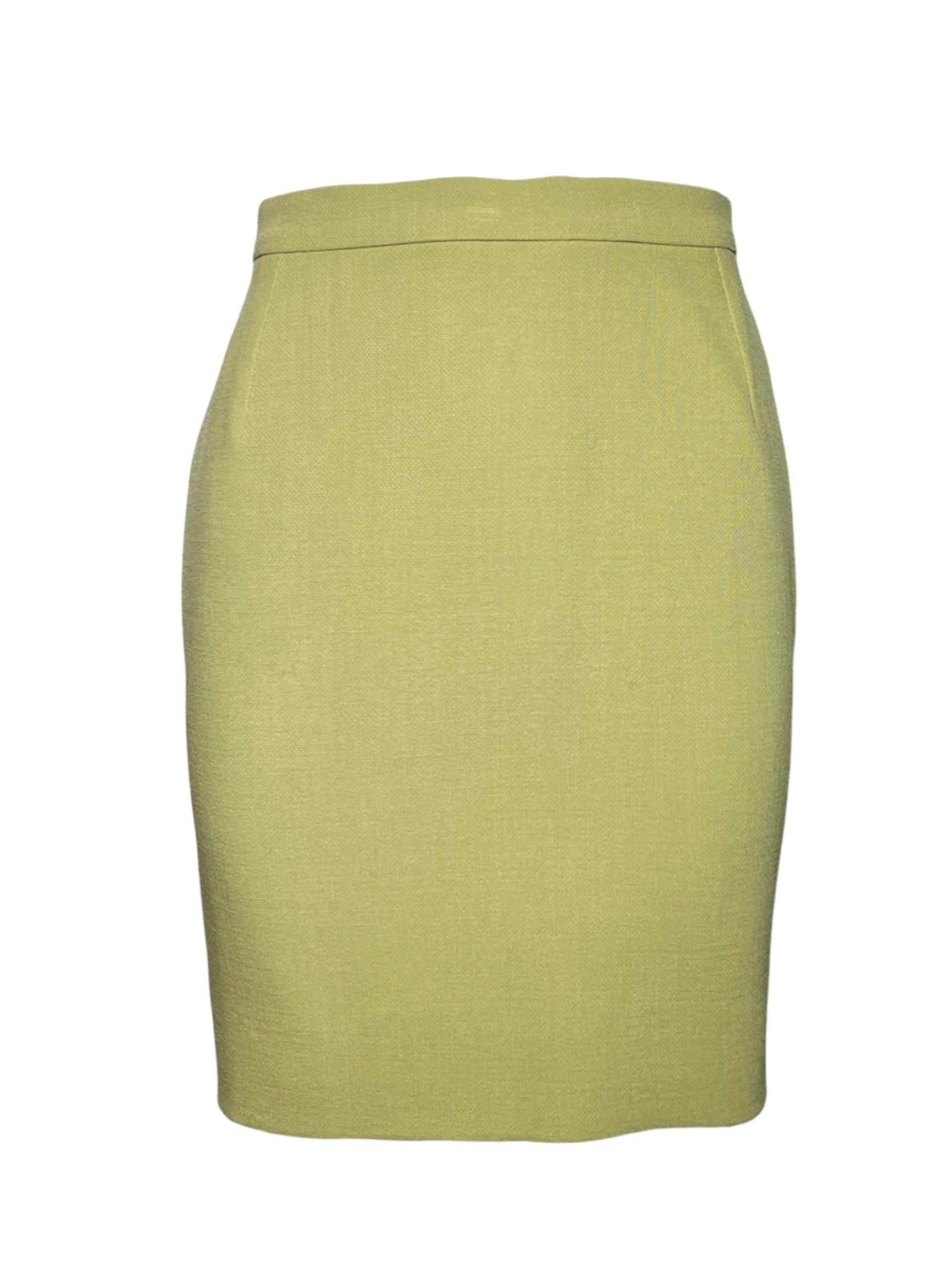 Beige Christian Lacroix Avocado Green Double Breasted Skirt Suit, 1990s For Sale