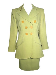 Christian Lacroix Avocado Green Double Breasted Skirt Suit, 1990s
