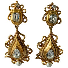 Christian Lacroix Baroque Diamante Pearl Statement Earrings  