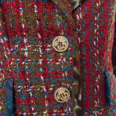 CHRISTIAN LACROIX BAZAR 1996 red plaid tweed crest button blazer jacket FR44 XL