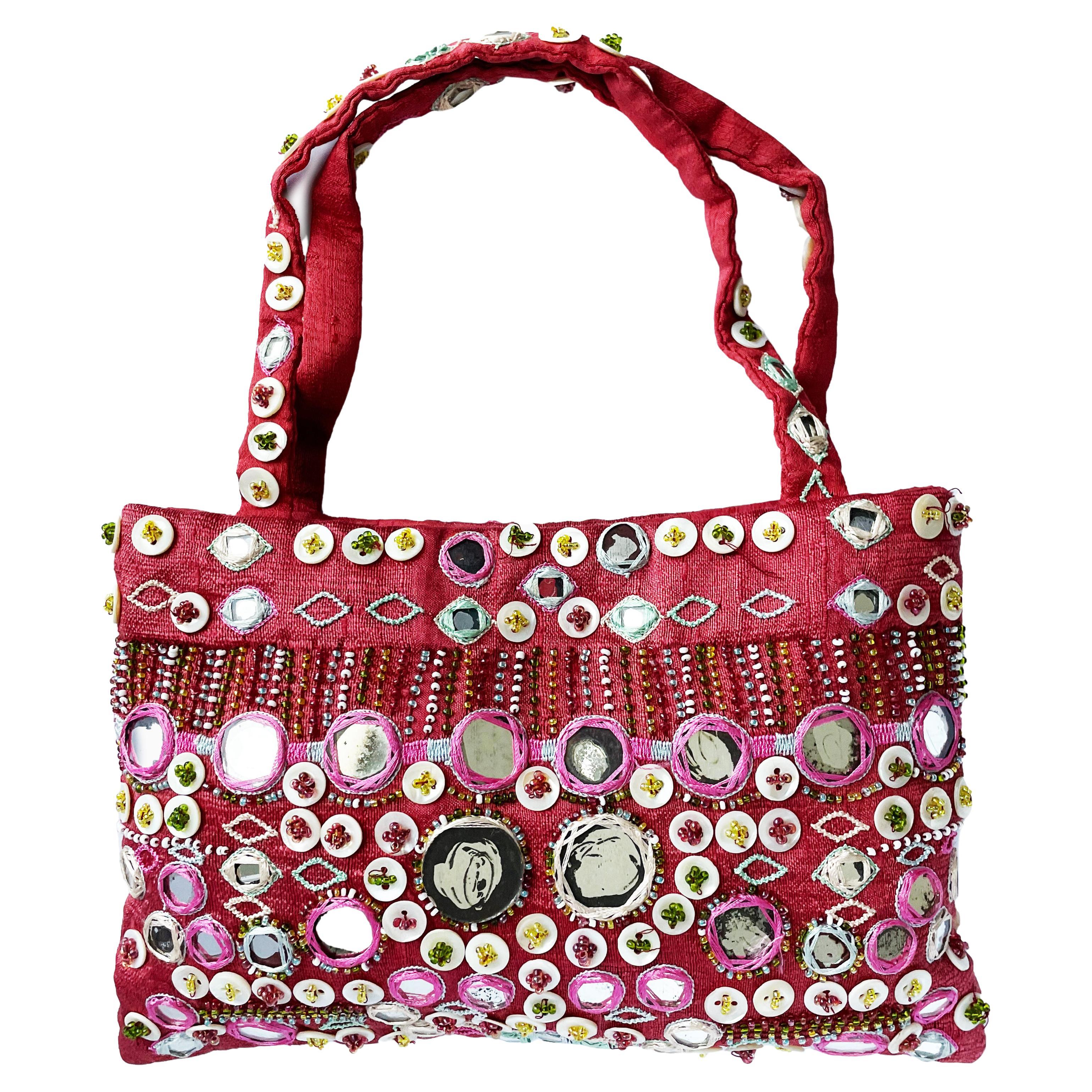 Christian Lacroix Bazar Bag Red Silk Tote Beaded Mirrors Evening Vintage  90s For Sale at 1stDibs | christian lacroix bags, bazar christian lacroix