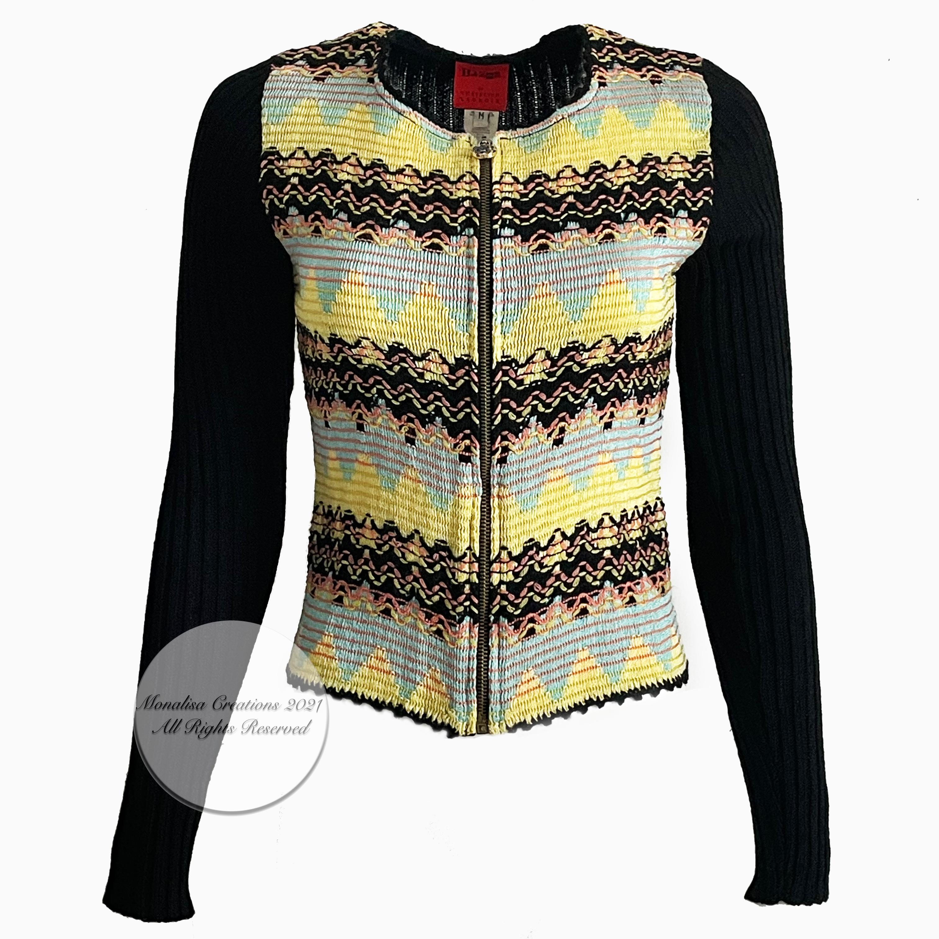 Christian Lacroix Bazar Cardigan with Zipper Abstract Knit Sweater Vintage  90s For Sale at 1stDibs
