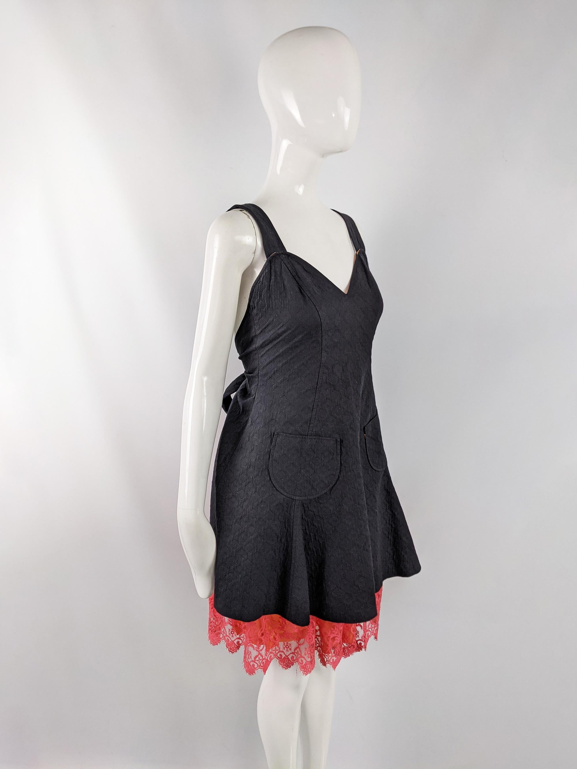 Christian Lacroix Bazar Vintage Black Apron & Coral Lace Dress, 1990s In Good Condition For Sale In Doncaster, South Yorkshire