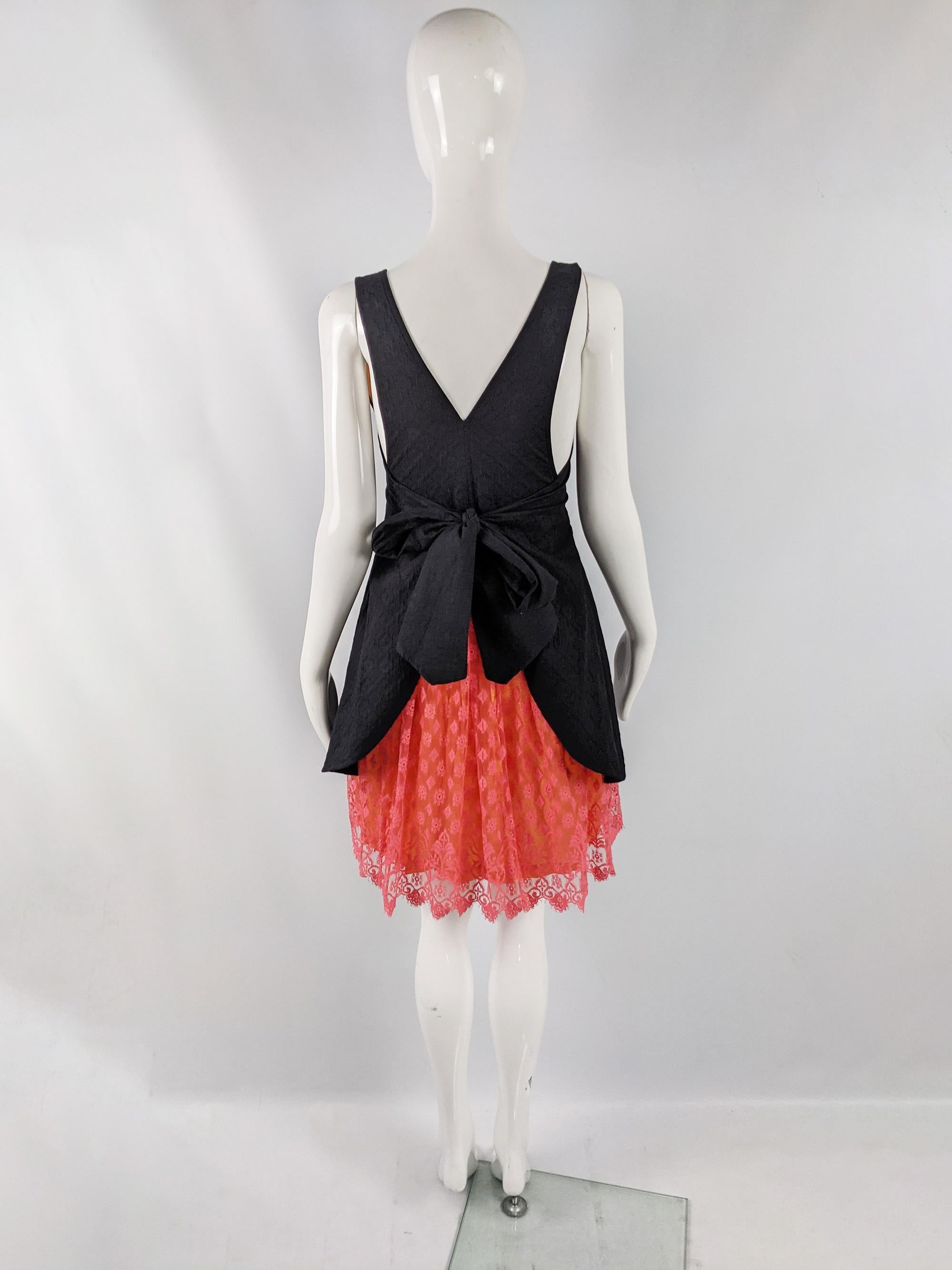 Christian Lacroix Bazar Vintage Black Apron & Coral Lace Dress, 1990s For Sale 1