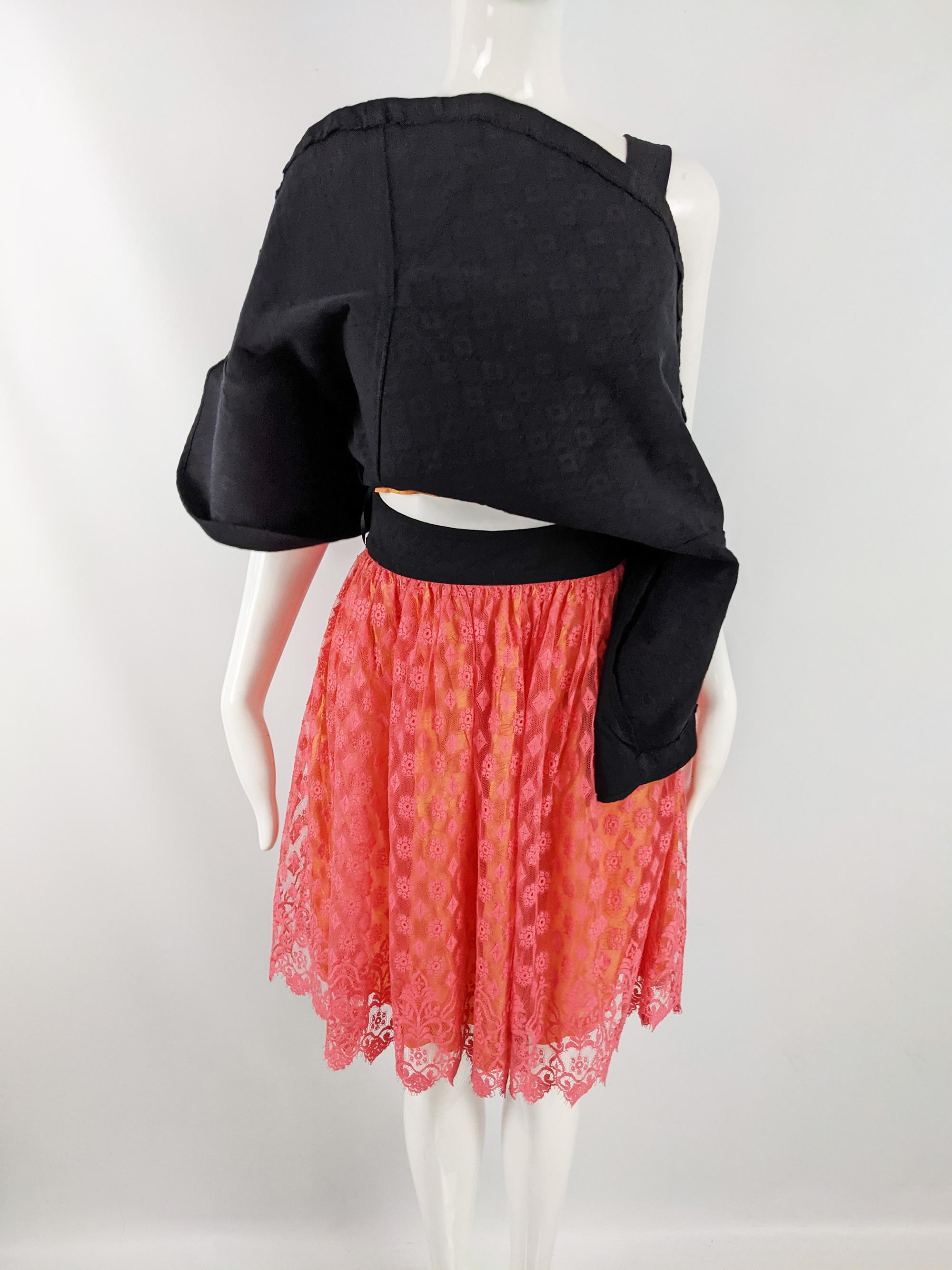 Christian Lacroix Bazar Vintage Black Apron & Coral Lace Dress, 1990s For Sale 3